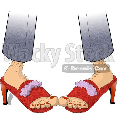  Shoe Clips on Hairy Woman Wearing Red High Heeled Shoes Clipart Illustration