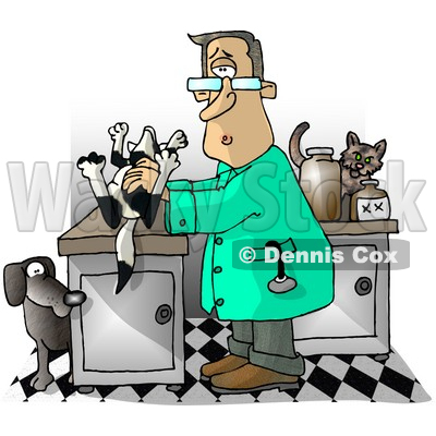 Male Veterinarian Handling a Dead Dog On a Table Clipart Illustration © djart #5822