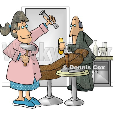 Scared Man Leaving Female Hygienist's Old Fashioned Dental Room Clipart Illustration © djart #5823