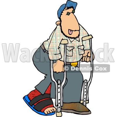 Injured Man Walking On Crutches with a Broken Leg Clipart Picture © djart #5909