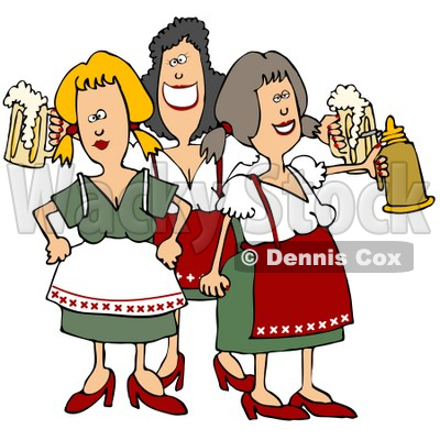 Royalty-Free (RF) Clipart Illustration of a Group Of Three Oktoberfest Ladies With Beer © djart #59115