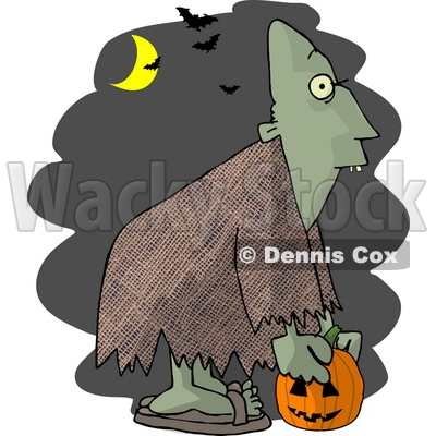 Halloween Ghoul Picking Up a Jack-o-Lantern at Night Clipart Picture © djart #5912