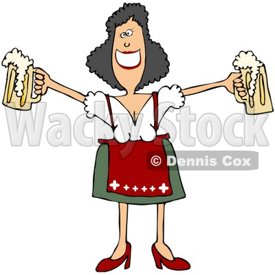 Royalty-Free (RF) Clipart Illustration of a Friendly Oktoberfest Woman Holding Out Two Beer Mugs © djart #59121