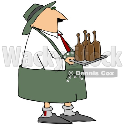 Royalty-Free (RF) Clipart Illustration of an Oktoberfest Man Carrying Brown Beer Bottles On A Tray © djart #59125
