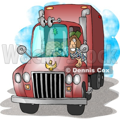 Female Trucker Driving an 18-Wheeler Big Rig Clipart Picture © djart #5923