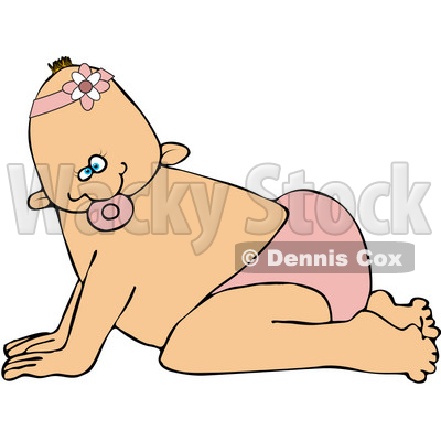 Royalty-Free (RF) Clipart Illustration of a Little Baby Girl In A Diaper, Crawling © djart #59708