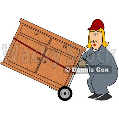 Royalty-Free (RF) Clipart Illustration of a Worker Woman Delivering A Dresser On A Dolly © djart #59742