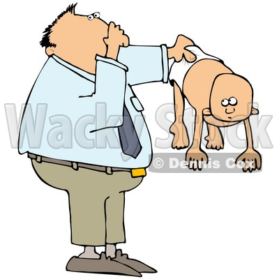 Royalty-Free (RF) Clipart Illustration of a Dad Holding Out His Baby In A Stinky Diaper © djart #59743