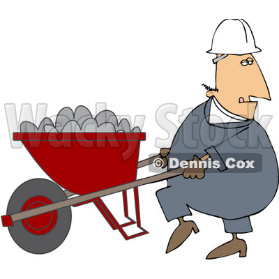Royalty-Free (RF) Clipart Illustration of a Male Worker Pushing A Wheelbarrow Full Of Concrete Mix © djart #59761