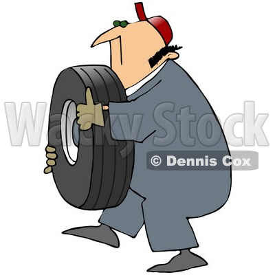 Royalty-Free (RF) Clipart Illustration of a Mechanic Carrying A Heavy Tire © djart #59765