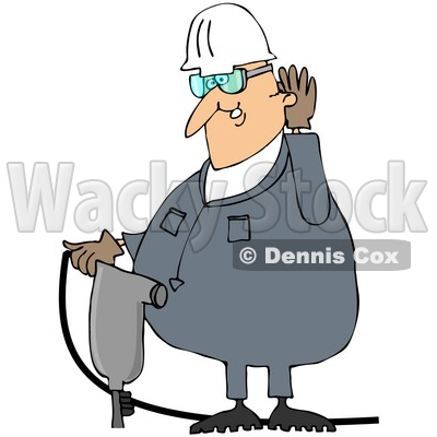 Royalty-Free (RF) Clipart Illustration of a Male Worker Cupping His Ear And Operating A Jackhammer © djart #59767