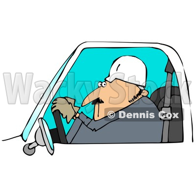 Royalty-Free (RF) Clipart Illustration of a Male Worker Glancing While Driving A Work Vehicle © djart #59777