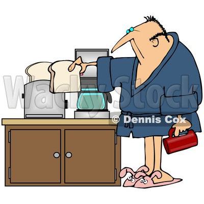 Royalty-Free (RF) Clipart Illustration of a Sleepy Man In A Robe, Preparing Coffee And Toast In His Kitchen © djart #59797