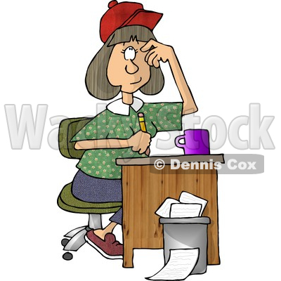 Female Writer Scratching Her Head While Holding a Pencil Clipart Picture © djart #5980