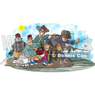 Family and Friends Fishing Together at a Lake Clipart Picture © djart #5990
