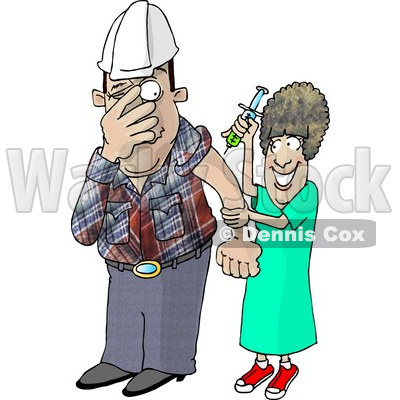 Scared Worker with Trypanophobia Getting a Flu Shot from a Nurse Clipart Picture © djart #5991