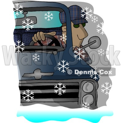 Man Driving a Chevy Pickup Truck in the Snow Clipart Picture by Dennis Cox