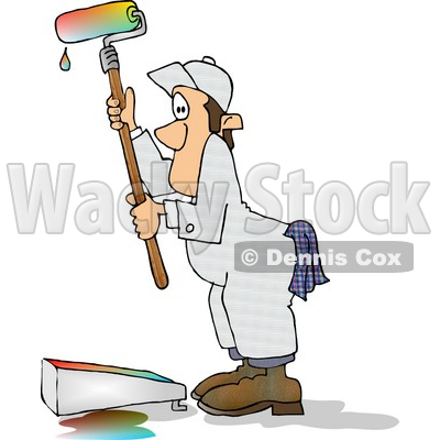 Man Using a Roller Brush to Paint a Wall With Colorful Paint Clipart © djart #6035