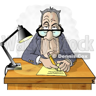 Clipart Of A Grumpy Crotchety Old Bespectacled White Businessman Interviewing Someone and Taking Notes - Royalty Free Illustration © djart #6037