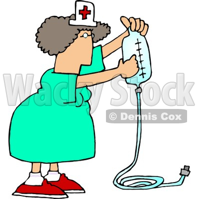 Nurse Checking an Intravenous Drip's Pre-filled, Sterile Plastic Bag Clipart Picture © djart #6038