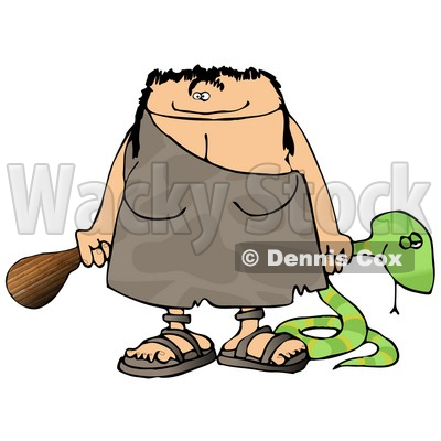 Cavewoman Holding a Dead Snake and a Wooden Club Clipart Picture © djart #6056