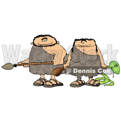 Hunting Caveman and Cavewoman Armed with Weapons Clipart Picture © djart #6057