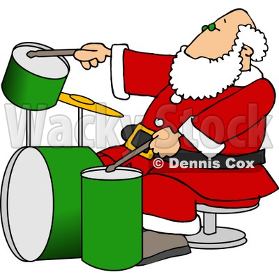 Santa Claus Playing with a New Drum Set Clipart Picture © djart #6083