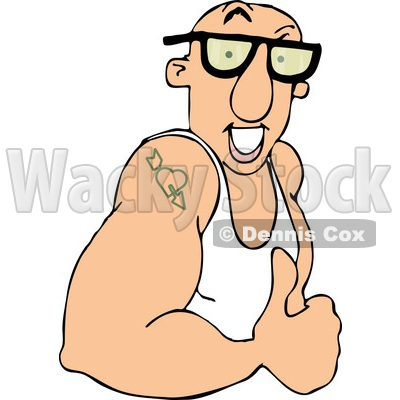 Strong Muscular Man with Tattoo Giving Thumbs Up Clipart Picture © djart #6099