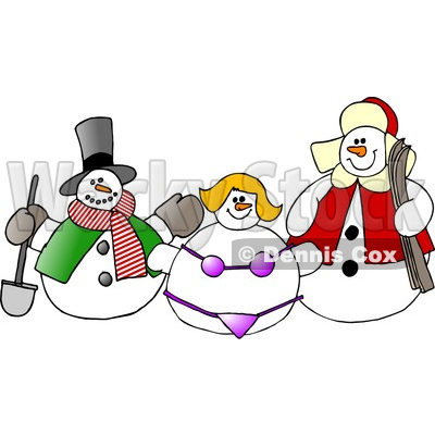 Frosty the Snowman, Snow Woman in a Bikini and Another Snow Man Clipart © djart #6120