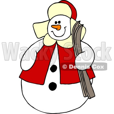 Snowman Holding a Pair of Skis Clipart © djart #6121