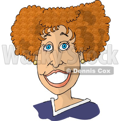 Beautiful Woman With Blue Eyes and Red Curly Hair, Smiling Clipart Picture