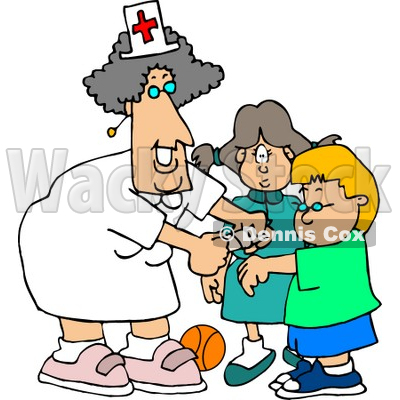 Female School Nurse Putting a Bandage on a Boo-Boo of a School Boy Clipart Picture © djart #6153