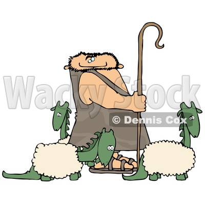 Caveman Shepherd Tending to His Wooly Dinosaurs Clipart Picture © djart #6166