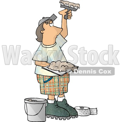 Drywall Installer Using Joint Compound and Fiberglass Tape Clipart Picture © djart #6175