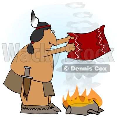 Royalty-free (RF) Clipart Illustration of a Native American Man Fanning A Fire With A Blanket © djart #61894