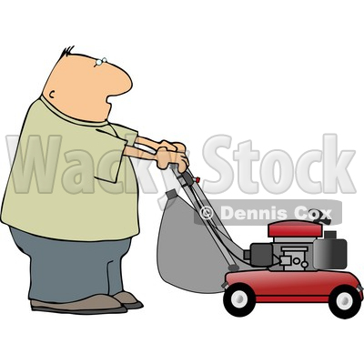 Man Cutting Grass with a Lawnmower Clipart Picture © djart #6195