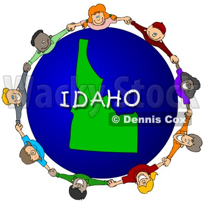 Royalty-Free (RF) Clipart Illustration of Children Holding Hands In A Circle Around A Idaho Globe © djart #62079