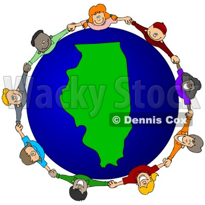 Royalty-Free (RF) Clipart Illustration of a Circle Of Children Holding Hands Around An Illinois Globe © djart #62081