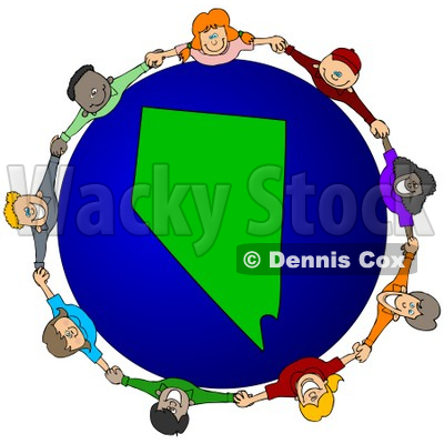 Royalty-Free (RF) Clipart Illustration of a Circle Of Children Holding Hands Around A Nevada Globe © djart #62086