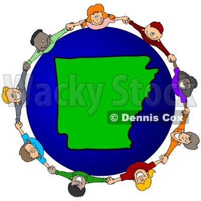 Royalty-Free (RF) Clipart Illustration of a Circle Of Children Holding Hands Around An Arkansas Globe © djart #62094