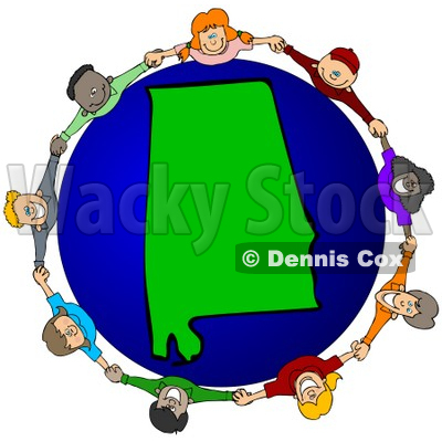 Royalty-Free (RF) Clipart Illustration of a Circle Of Children Holding Hands Around An Alabama Globe © djart #62097