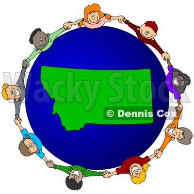 Royalty-Free (RF) Clipart Illustration of a Circle Of Children Holding Hands Around A Montana Globe © djart #62103