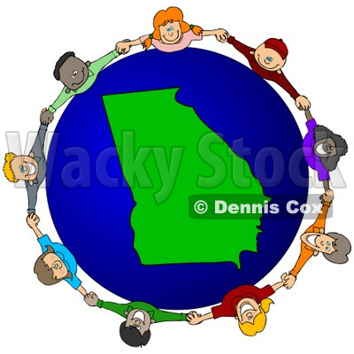 Royalty-Free (RF) Clipart Illustration of a Circle Of Children Holding Hands Around A Georgia Globe © djart #62104