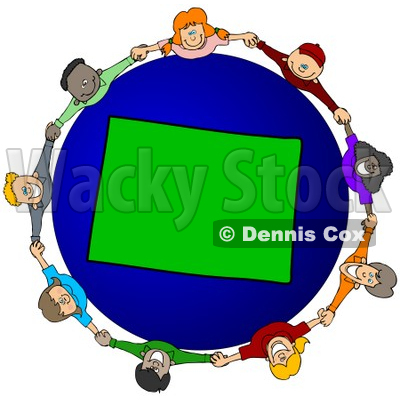 Royalty-Free (RF) Clipart Illustration of a Circle Of Children Holding Hands Around A Colorado Globe © djart #62105
