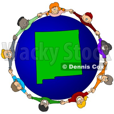Royalty-Free (RF) Clipart Illustration of a Circle Of Children Holding Hands Around A New Mexico Globe © djart #62119