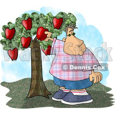 fat boy clipart. Chubby Boy Picking a Red Apple