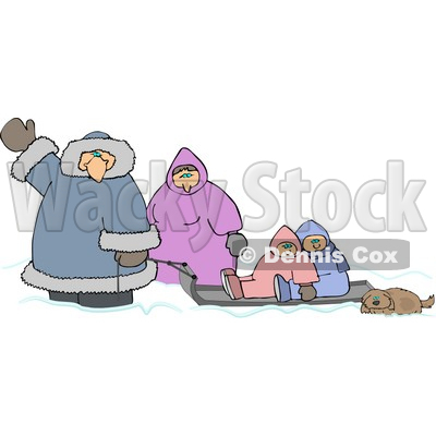 Winter Family Traveling with Their Pet Dog Clipart Picture © djart #6224