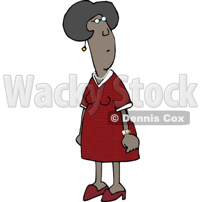 African American Woman in a Red Dress and Pearl Necklace, Looking Back Over Her Shoulder Clipart Picture © djart #6243