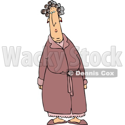 Caucasian Woman in a Robe and Her Hair in Curlers Clipart Picture © djart #6247