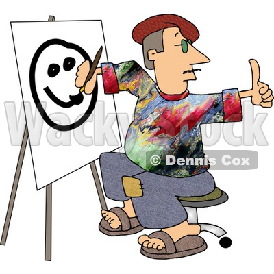 Male Painter Artist Giving the Thumbs Up While Painting a Smiley Face on Canvas Clipart Picture © djart #6254